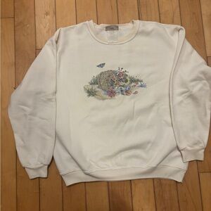 Northern Reflections Cream Sweater with Nature Scene. Raised flowers, lady bug